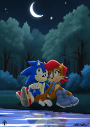 Size: 618x871 | Tagged: safe, artist:underworldcircle, sally acorn, sonic the hedgehog, sally x sonic, shipping, straight