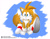 Size: 1244x961 | Tagged: safe, artist:underworldcircle, miles "tails" prower, abstract background, front view, looking at viewer, mouth open, sitting, solo