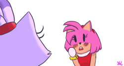 Size: 600x320 | Tagged: safe, artist:nataszaluiz, amy rose, blaze the cat, cat, hedgehog, 2019, alternate version, amy x blaze, amy's halterneck dress, blushing, cute, female, females only, lesbian, mouth open, shipping, surprised