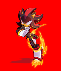 Size: 1589x1851 | Tagged: safe, artist:galaxylover06, shadow the hedgehog, clenched teeth, looking offscreen, red background, simple background, solo