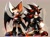 Size: 2048x1512 | Tagged: safe, artist:kuroiyuki96, rebel rouge, rouge the bat, shadow the hedgehog, sonic prime, abstract background, beige background, duo, gun, holding something, looking offscreen, standing, weapon