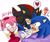 Size: 1200x1000 | Tagged: safe, artist:garugirosonicshadow, amy rose, shadow the hedgehog, sonic the hedgehog, 2009, bed, blushing, fujoshi, gay, heart, japanese text, lying down, nosebleed, shadow x sonic, shipping, simple background, sweatdrop, trio, white background