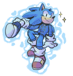 Size: 832x856 | Tagged: safe, artist:larabar, sonic the hedgehog, the murder of sonic the hedgehog, alternate universe, au:actually dead, ghost, simple background, smile, solo, sparkles, white background