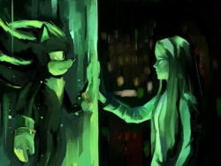 Size: 2048x1536 | Tagged: safe, artist:reimin08, maria robotnik, shadow the hedgehog, human, sonic the hedgehog 3 (film), 2024, abstract background, duo, looking at each other, redraw, standing