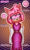 Size: 650x1086 | Tagged: source needed, safe, artist:snakeythingyboi, amy rose, arms at sides, blushing, dress, hypno eyes, hypnosis, hypnotized, mind control, smile, spiral eyes, text