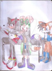 Size: 400x550 | Tagged: safe, artist:thunder-the-mouse, miles "tails" prower, shadow the hedgehog, oc, oc:thunder dark the hedgemouse