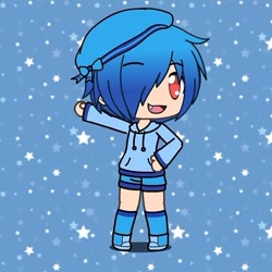 Size: 401x401 | Tagged: safe, artist:felipethehedgehod245, oc, oc:felipe the hedgehog, human, blue hair, hair over one eye, hat, hoodie, humanized, kneehighs, male, red eyes, shoes, shorts