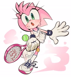 Size: 2139x2301 | Tagged: safe, artist:kosherea, amy rose, tennis ball, tennis outfit, tennis racket