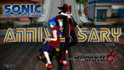 Size: 1192x670 | Tagged: safe, artist:petite-neko-kitsune, shadow the hedgehog, sonic the hedgehog, human, 3d, humanized, mmd