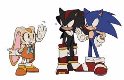 Size: 2560x1671 | Tagged: safe, artist:roastedgarlics2, cream the rabbit, shadow the hedgehog, sonic the hedgehog, simple background, trio, white background