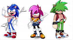 Size: 1643x916 | Tagged: safe, artist:justin61894350, sonia the hedgehog, sonic the hedgehog, manic the hedgehog