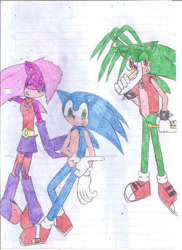 Size: 400x550 | Tagged: safe, artist:thunder-the-mouse, sonia the hedgehog, sonic the hedgehog, manic the hedgehog, traditional media