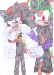 Size: 400x560 | Tagged: safe, artist:thunder-the-mouse, shadow the hedgehog, oc, oc:thunder dark the hedgemouse, traditional media