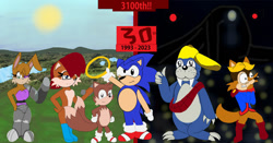 Size: 900x473 | Tagged: safe, artist:darkcatthekhajjit, antoine d'coolette, bunnie rabbot, miles "tails" prower, rotor walrus, sally acorn, sonic the hedgehog