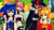 Size: 1192x670 | Tagged: safe, artist:okarutommd, miles "tails" prower, shadow the hedgehog, sonic the hedgehog, oc, oc:cornelia, human, 3d, humanized, mmd