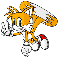 Size: 1103x1097 | Tagged: safe, artist:vaporeiaswim, miles "tails" prower, 2024, flying, looking at viewer, mouth open, simple background, smile, solo, spinning tails, transparent background, v sign