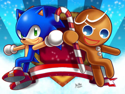 Size: 1032x775 | Tagged: safe, artist:star-shiner, sonic the hedgehog, candy cane, cookie run, gingerbrave