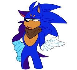 Size: 1100x1000 | Tagged: safe, artist:autisticsonic, sonic the hedgehog, beanbrows, frown, hand on hip, lidded eyes, looking offscreen, mouth open, simple background, solo, sonic boom (tv), standing, white background