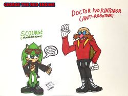 Size: 2160x1620 | Tagged: safe, artist:georgetheredengine15, scourge the hedgehog, hedgehog, human, duo, kintobor, male