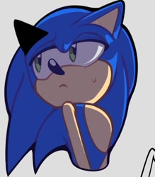 Size: 581x662 | Tagged: safe, artist:pix3_0, sonic the hedgehog, 2024, frown, grey background, looking offscreen, simple background, solo, sweatdrop