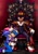 Size: 1448x2048 | Tagged: safe, artist:ninelivesaved, shadow the hedgehog, sonic the hedgehog, 2024, cape, crown, duo, frown, gay, gradient background, hand on another's face, holding leg, jester outfit, jester sonic, king shadow, kneeling, looking at viewer, shadow x sonic, shipping, sitting, smile, throne