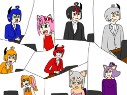 Size: 2732x2048 | Tagged: safe, artist:noooonswing, amy rose, blaze the cat, cream the rabbit, knuckles the echidna, miles "tails" prower, rouge the bat, shadow the hedgehog, silver the hedgehog, sonic the hedgehog, human, flat colors, group, humanized, partially humanized