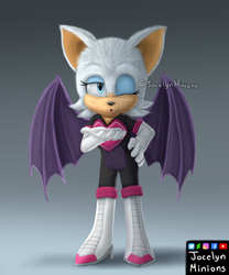 Size: 2500x3000 | Tagged: safe, artist:jocelynminions, rouge the bat, sonic the hedgehog (2020), blowing a kiss, gradient background, movie style, solo