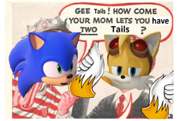 Size: 910x621 | Tagged: safe, editor:thealtetnatelifeform, miles "tails" prower, sonic the hedgehog, dialogue, duo, edit, english text, gee bill!, meme, sonic boom (tv)