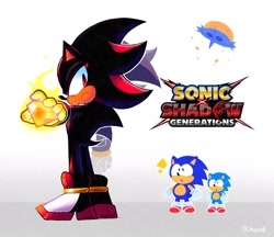 Size: 2048x1769 | Tagged: safe, artist:navigator8_, shadow the hedgehog, sonic the hedgehog, sonic x shadow generations, chaos emerald, classic sonic, logo, space colony ark, trio
