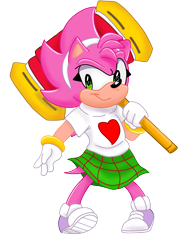 Size: 2304x3072 | Tagged: safe, artist:dragon22551, amy rose, 2024, fleetway amy, holding something, looking at viewer, piko piko hammer, simple background, solo, standing, transparent background