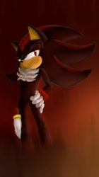 Size: 900x1603 | Tagged: safe, artist:shadowreaper12, shadow the hedgehog, 2012, frown, gradient background, hand on hip, lidded eyes, looking at viewer, solo, standing