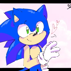 Size: 1280x1280 | Tagged: safe, artist:tinasara09, sonic the hedgehog, cute, heart, smile, solo, sonabetes, standing