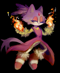 Size: 800x973 | Tagged: safe, artist:blynxee, blaze the cat, 2017, black background, fire, flame, flying, looking back, looking offscreen, mid-air, no mouth, one eye closed, simple background, solo