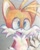 Size: 1024x1280 | Tagged: safe, artist:blynxee, miles "tails" prower, looking offscreen, mouth open, open smile, smile, solo, standing, traditional media, waving