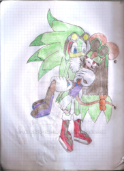 Size: 400x550 | Tagged: safe, artist:thunder-the-mouse, jet the hawk, oc, oc:thunder dark the hedgemouse, mouse, hawk, traditional media