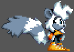 Size: 500x351 | Tagged: safe, artist:timmylonglegsrandomart, tangle the lemur, classic tangle, grey background, looking offscreen, pixel art, simple background, solo, sprite, standing