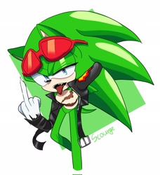 Size: 1867x2048 | Tagged: safe, artist:tamjeong_sonic, scourge the hedgehog, character name, middle finger, simple background, solo, tongue out, white background