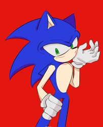 Size: 1663x2048 | Tagged: safe, artist:tamjeong_sonic, sonic the hedgehog, blood, blood on face, injured, red background, simple background, solo, standing