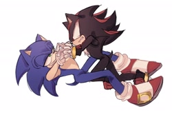 Size: 2220x1452 | Tagged: safe, artist:tamjeong_sonic, shadow the hedgehog, sonic the hedgehog, angry, duo, fight, full body, gay, looking at each other, shadow x sonic, shipping, simple background, white background