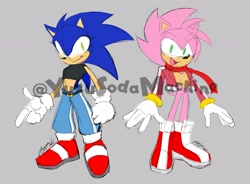 Size: 2048x1507 | Tagged: safe, artist:yuzusodamachine, amy rose, sonic the hedgehog, duo, gender swap