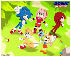 Size: 1280x1025 | Tagged: safe, artist:jame5rheneaz, amy rose, cheese (chao), cream the rabbit, knuckles the echidna, miles "tails" prower, sonic the hedgehog