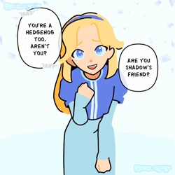 Size: 1050x1050 | Tagged: safe, artist:k2y_agogo, maria robotnik, human, sonic x shadow generations, comic, dialogue, english text, smile, solo, speech bubble, white space