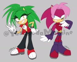 Size: 2048x1653 | Tagged: safe, artist:yuzusodamachine, sonia the hedgehog, brother and sister, duo, gender swap, manic the hedgehog