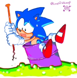 Size: 826x844 | Tagged: safe, artist:loopd33loop, sonic the hedgehog, sonic spinball, acid, paddle, solo