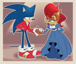 Size: 1879x1588 | Tagged: safe, artist:risziarts, sally acorn, sonic the hedgehog, duo, sally x sonic, shipping, straight