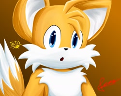 Size: 1890x1500 | Tagged: safe, artist:tailscutiefox, miles "tails" prower, 2024, :o, cute, lineless, looking at viewer, mouth open, signature, solo, standing