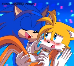 Size: 2048x1808 | Tagged: safe, artist:shadely_boom, miles "tails" prower, sonic the hedgehog, 2024, blushing, carrying them, duo, gay, mario and sonic at the 2020 olympic games, medal, shipping, sonic x tails