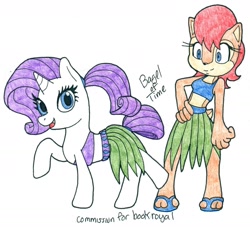 Size: 1400x1270 | Tagged: safe, artist:bageloftime, sally acorn, crossover, hula outfit, rarity