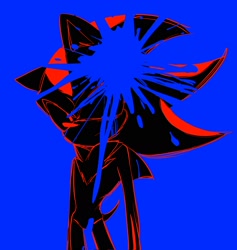 Size: 1942x2048 | Tagged: safe, artist:tamjeong_sonic, shadow the hedgehog, blue background, limited palette, simple background, solo