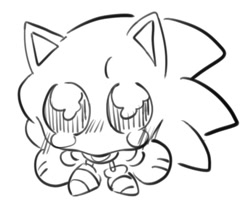 Size: 637x535 | Tagged: safe, artist:tamjeong_sonic, sonic the hedgehog, chibi, cute, greyscale, monochrome, solo